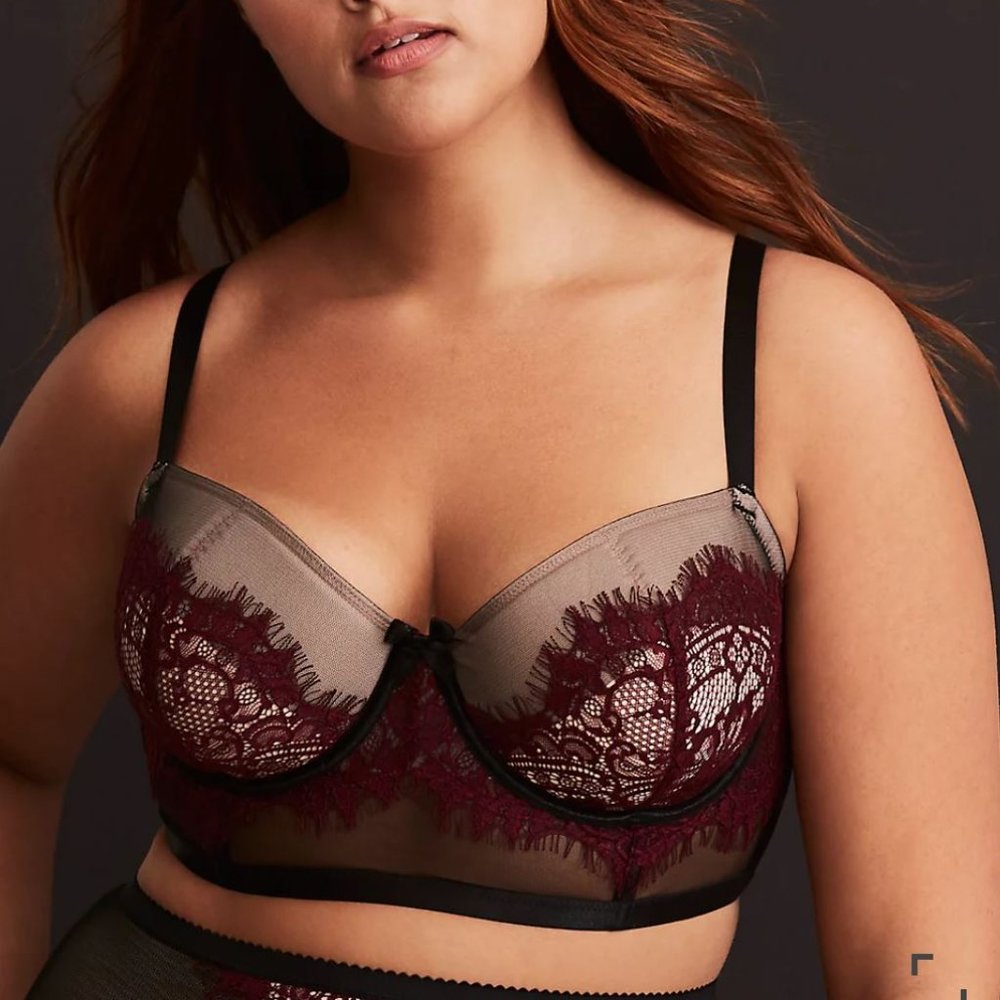 TORRID Lace & Mesh Black Red Underwire Bralettee Plus Size 3 3X 22 24
